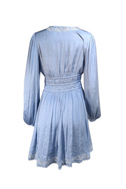 Maje - Pale Blue Eyelet Trim Smocked Waist Dress Sz 8 - Current Boutique