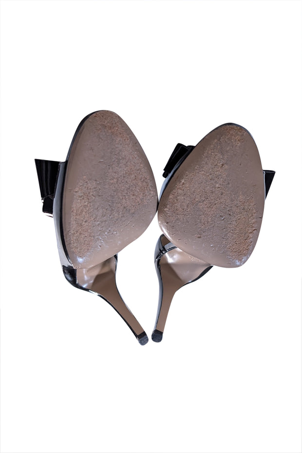 Valentino - Black Patent Leather Bow Open Toe Pumps Sz 9 - Current Boutique