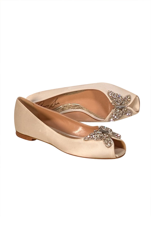Aruna Seth - Ivory Satin Carrie Butterfly Flats Sz 10
