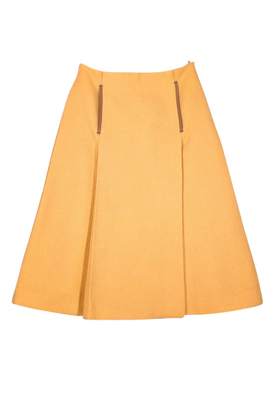 Prada - Yellow Wool Pleated Midi Skirt Sz 8