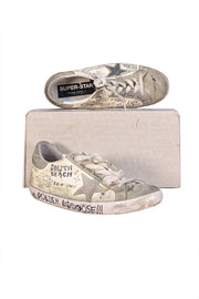 Golden Goose - Cream & Grey Graffiti Distressed Super Star Sneakers Sz 10 - Current Boutique