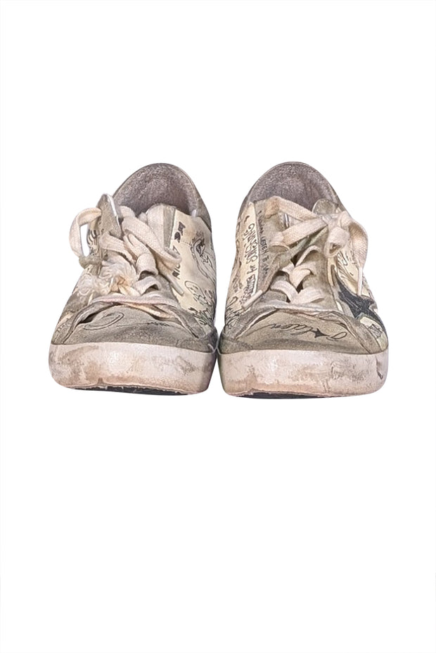 Golden Goose - Cream & Grey Graffiti Distressed Super Star Sneakers Sz 10 - Current Boutique