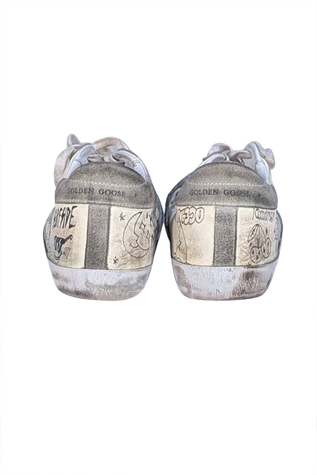 Golden Goose - Cream & Grey Graffiti Distressed Super Star Sneakers Sz 10 - Current Boutique