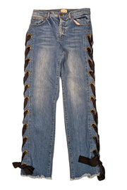 Alice & Olivia - Medium Wash W/ Black Ribbon Lace Up "Shayne" Jeans Sz 4