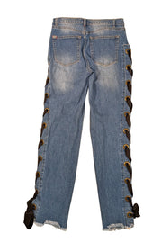 Alice & Olivia - Medium Wash W/ Black Ribbon Lace Up "Shayne" Jeans Sz 4