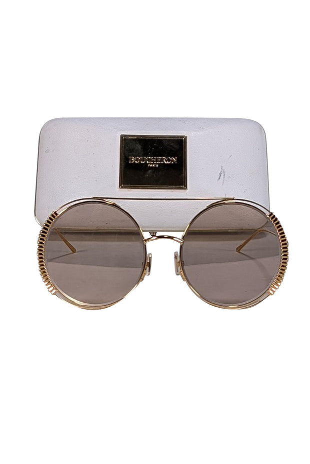 Boucheron - Gold Large Round Aviator Sunglasses - Current Boutique