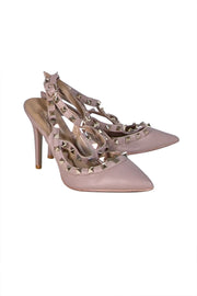 Valentino - Beige Leather Rock Stud Strappy Pumps Sz 7