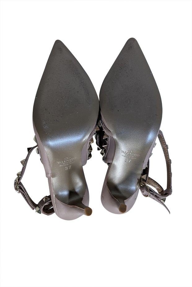Valentino - Beige Leather Rock Stud Strappy Pumps Sz 7