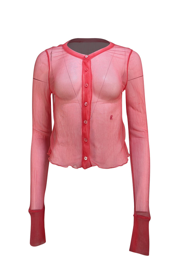 Helmut Lang - Hot Pink Sheer Cardigan Sz M - Current Boutique
