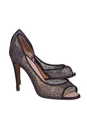 Manolo Blahnik - Plum Purple Lace Peep Toe Pumps Sz 8 - Current Boutique