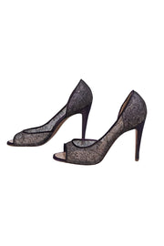 Manolo Blahnik - Plum Purple Lace Peep Toe Pumps Sz 8 - Current Boutique