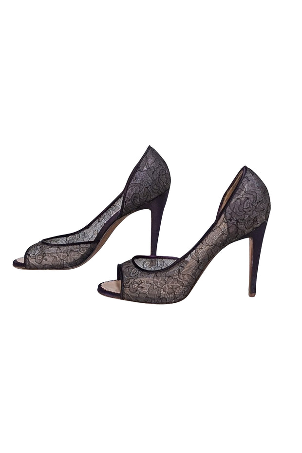 Manolo Blahnik - Plum Purple Lace Peep Toe Pumps Sz 8 - Current Boutique