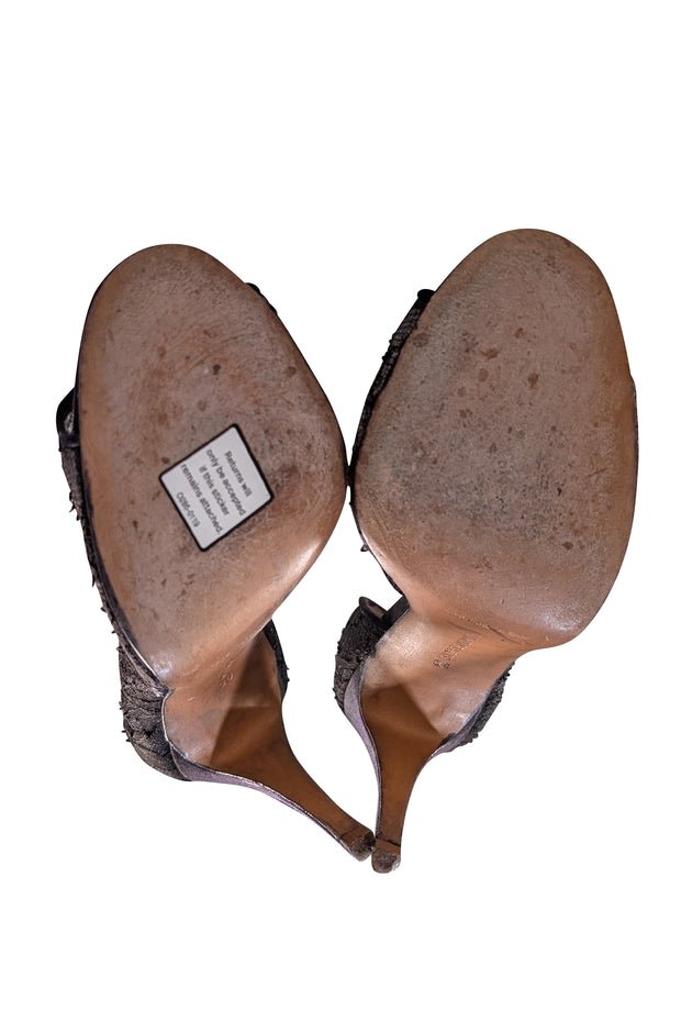 Manolo Blahnik - Plum Purple Lace Peep Toe Pumps Sz 8 - Current Boutique