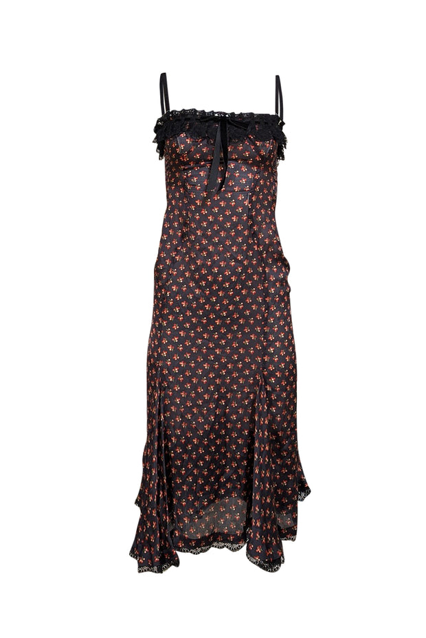 Dolce & Gabbana- Black w/ Red Cherry Print Slip Dress Sz 2 - Current Boutique