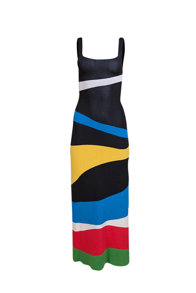Staud - Black & Multi Color Print Sleeveless Maxi Dress Sz XS - Current Boutique
