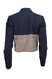 Jason Wu - Navy & Brown Check Double Breasted Cropped Blazer Sz S - Current Boutique