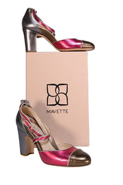 Mavette - Metallic Pink & Bronze Leather Strappy Ankle Pumps Sz 12