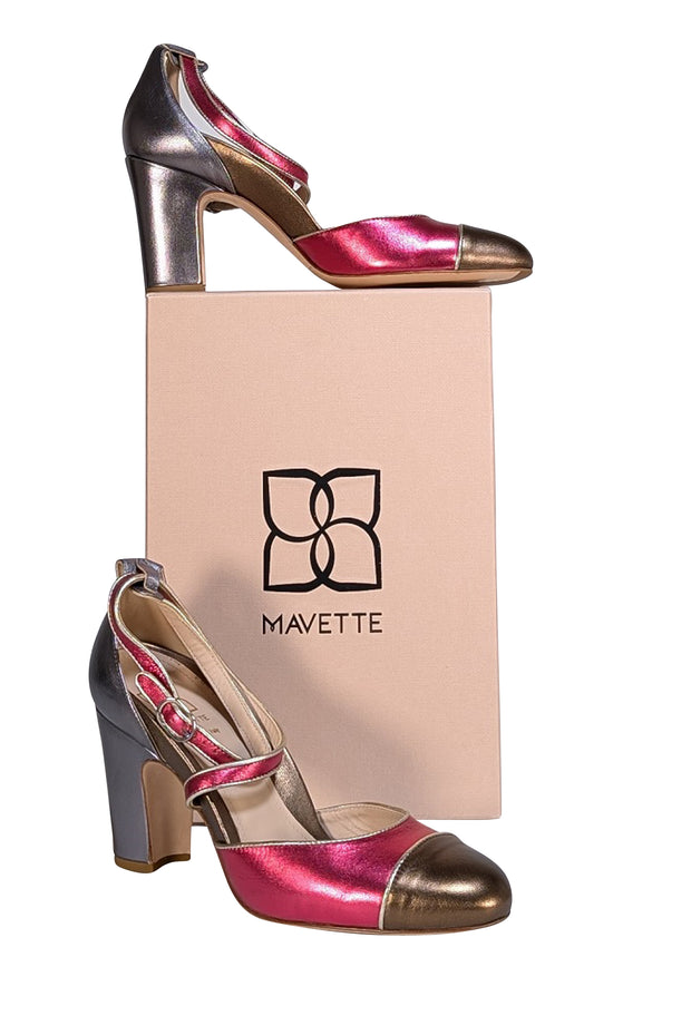 Mavette - Metallic Pink & Bronze Leather Strappy Ankle Pumps Sz 12