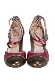 Mavette - Metallic Pink & Bronze Leather Strappy Ankle Pumps Sz 12