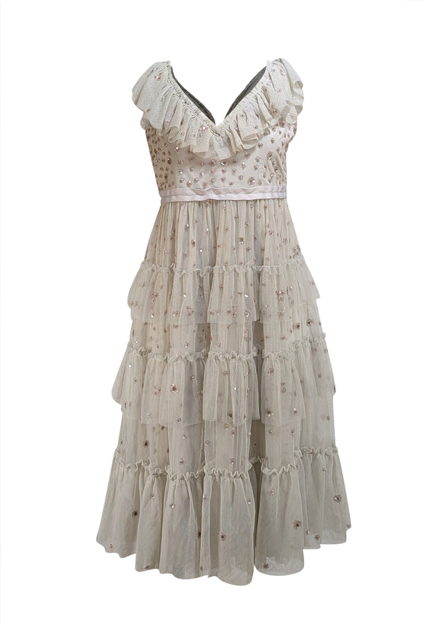 Needle & Thread - Sage Green Floral Embellished Midi Dress Sz 10