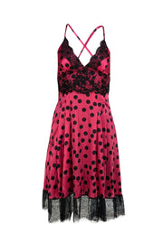 Dolce & Gabbana - Pink & Black Polka Dot Print Lace Trim Mini Dress Sz 4