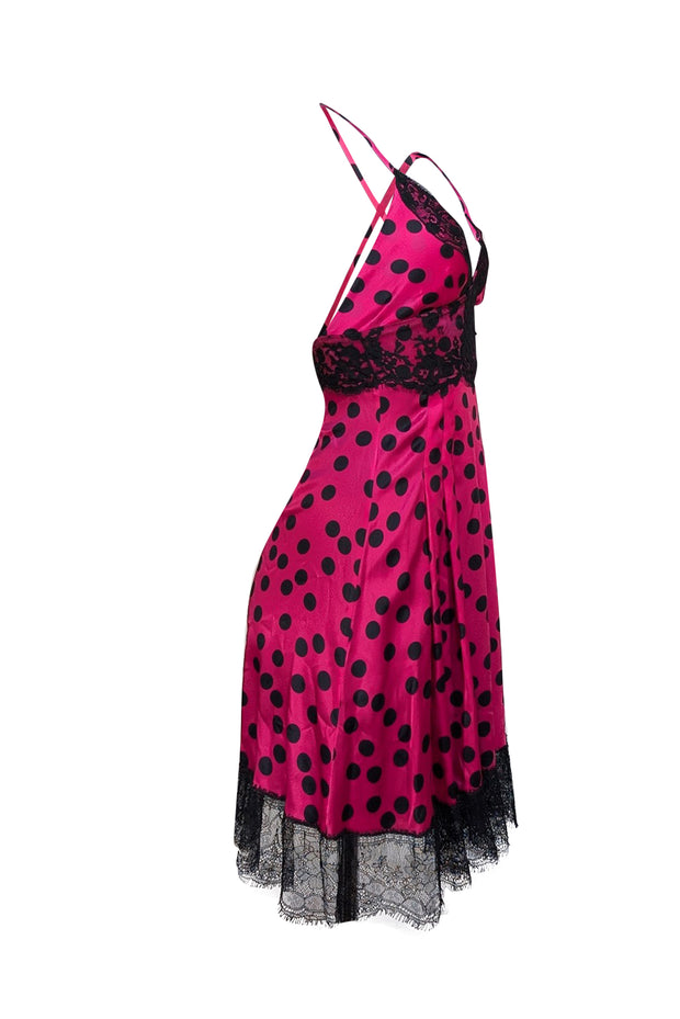 Dolce & Gabbana - Pink & Black Polka Dot Print Lace Trim Mini Dress Sz 4