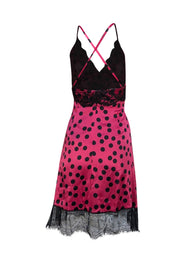 Dolce & Gabbana - Pink & Black Polka Dot Print Lace Trim Mini Dress Sz 4
