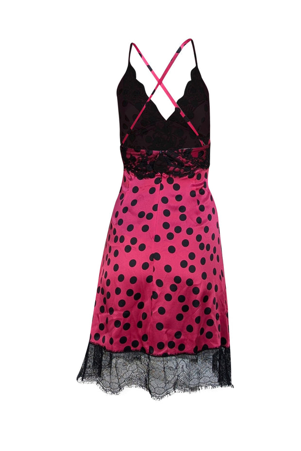Dolce & Gabbana - Pink & Black Polka Dot Print Lace Trim Mini Dress Sz 4