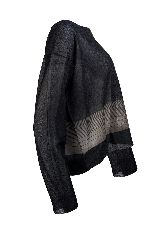 Helmut Lang - Black Semi-Sheer Knit Top Sz L - Current Boutique