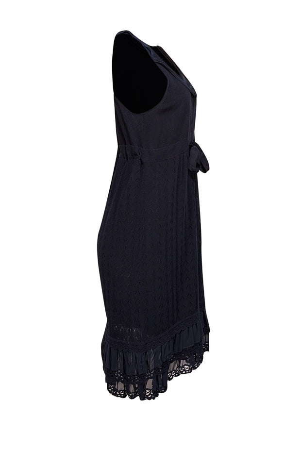 BCBG Max Azria - Navy Pointelle Knit Mini Dress Sz M - Current Boutique