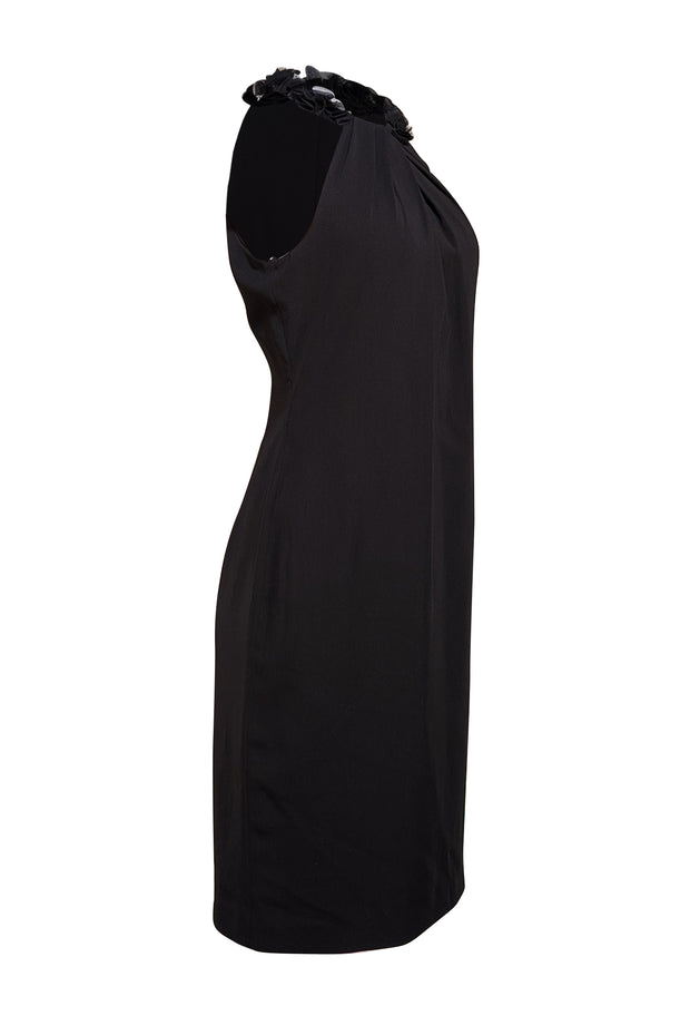 Carmen Marc Valvo - Black Floral Applique Trapeze Dress Sz 6 - Current Boutique