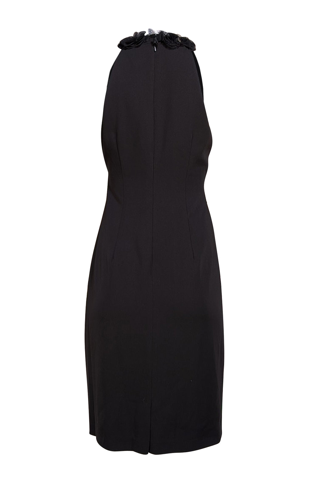 Carmen Marc Valvo - Black Floral Applique Trapeze Dress Sz 6 Carmen Marc Valvo - Black Floral Applique Trapeze Dress Sz 6