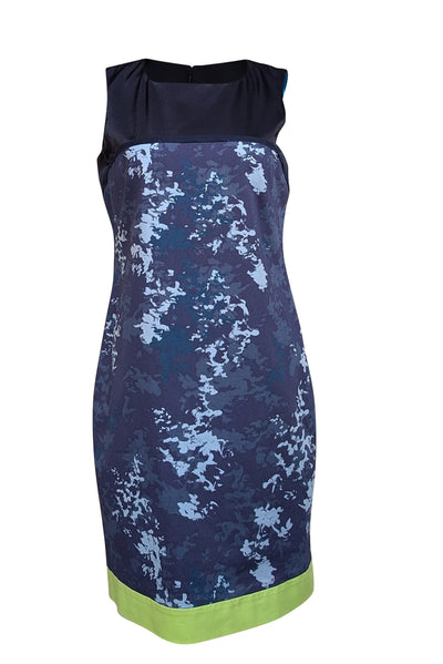 Elie Tahari - Navy & Blue Print Sleeveless Sheath Dress Sz 8 - Current Boutique