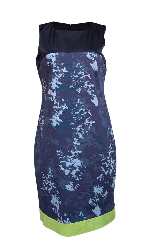 Elie Tahari - Navy & Blue Print Sleeveless Sheath Dress Sz 8 - Current Boutique