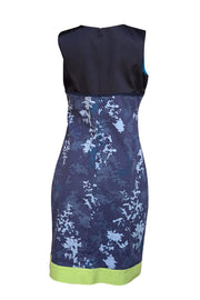 Elie Tahari - Navy & Blue Print Sleeveless Sheath Dress Sz 8 - Current Boutique