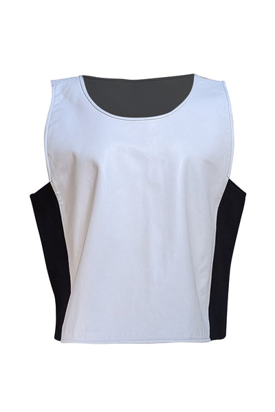 Rebecca Minkoff - White Lambskin Leather Sleeveless Top Sz L - Current Boutique