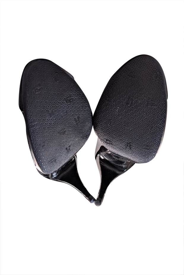 Chanel - Black Leather & Patent Detail Heels Sz 12