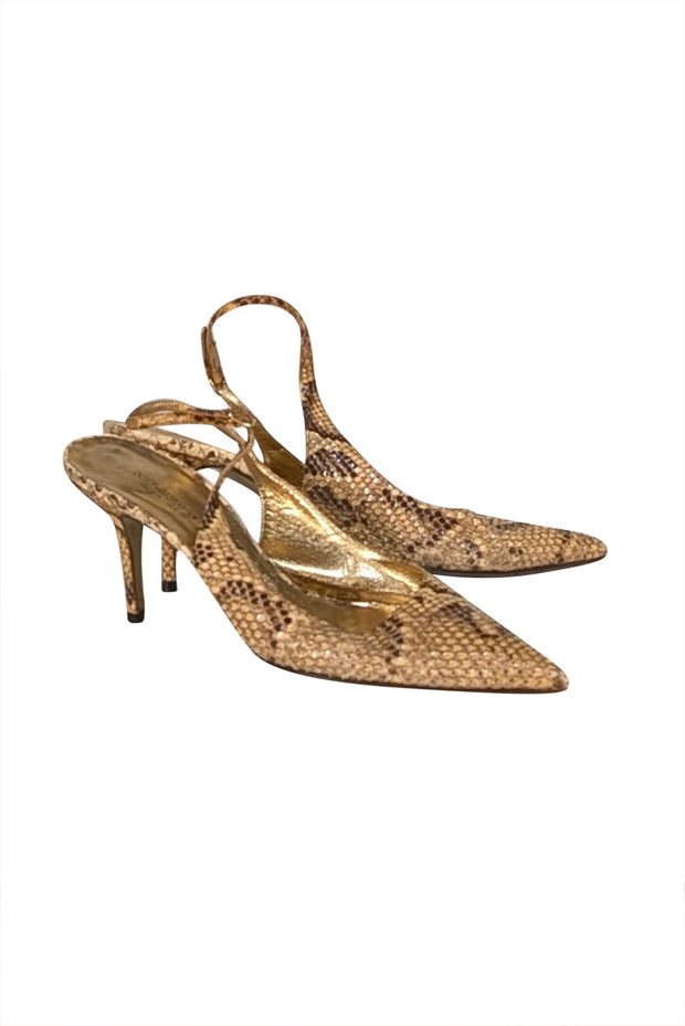 Dolce & Gabbana - Beige & Brown Snakeskin Strappy Pumps Sz 11