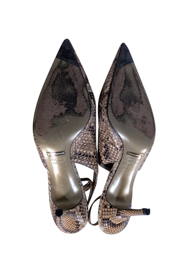 Dolce & Gabbana - Beige & Brown Snakeskin Strappy Pumps Sz 11