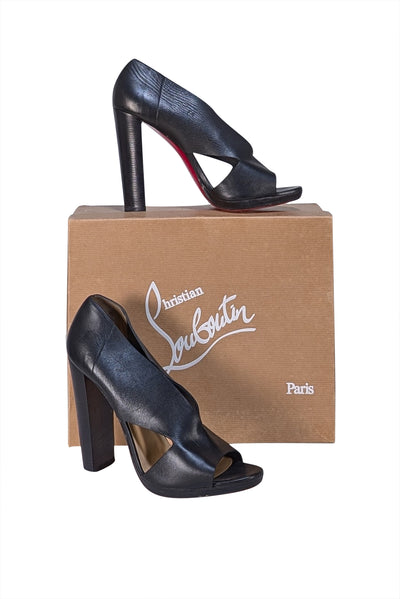 Christian Louboutin - Black Leather Rosas Peep Toe Heels Sz 12