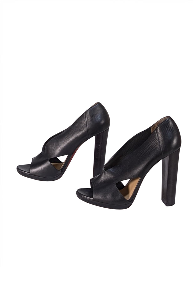 Christian Louboutin - Black Leather Rosas Peep Toe Heels Sz 12