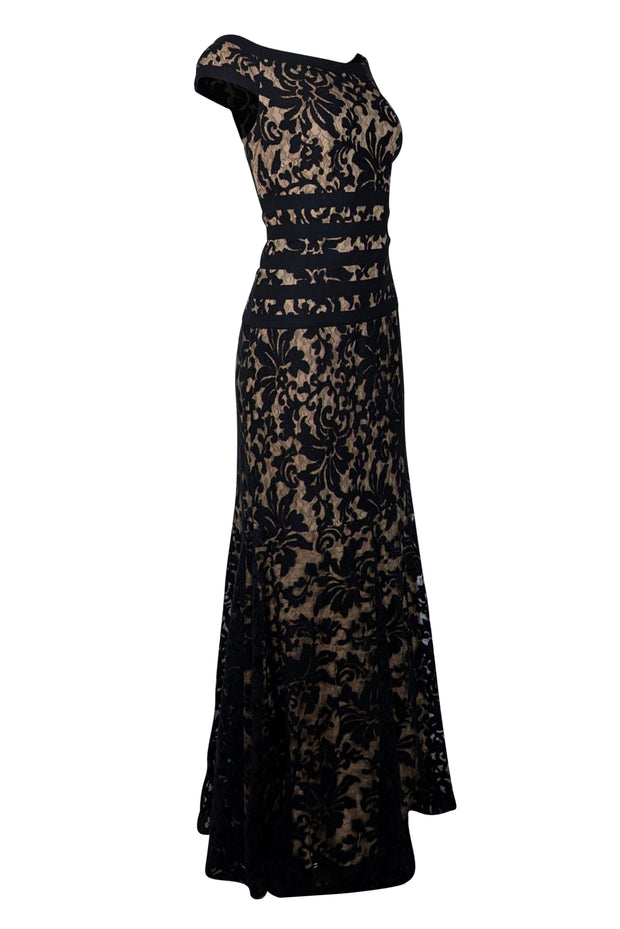 tadashi shoji black lace dress Dresses | Tadashi Shoji Embroidered Boatneck Gown | Color: Black/Tan | Size: 14 Cheap Ivory Wedding Dresses neck sleeveless midi Color:Brown Black Girls Princess Ball Gown