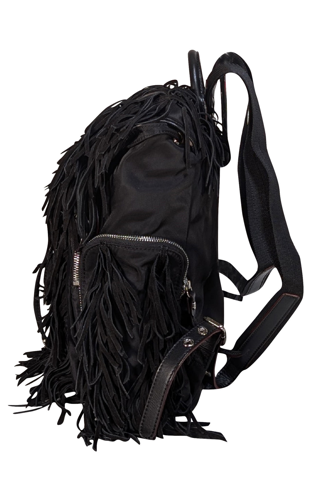 MZ Wallace - Black Marlena Nylon Backpack w/ Fringe Trim | Current