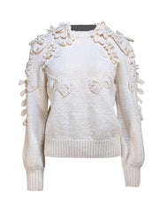 Spencer Vladimir - Cream Wool & Cashmere Blend Flower Detail Sweater Sz XS/S - Current Boutique