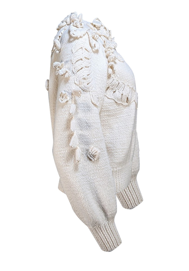 Spencer Vladimir - Cream Wool & Cashmere Blend Flower Detail Sweater Sz XS/S - Current Boutique