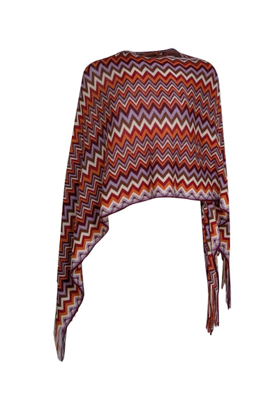Missoni - Orange, Brow, Red, & Purple Chevron Knit Shawl One Size - Current Boutique