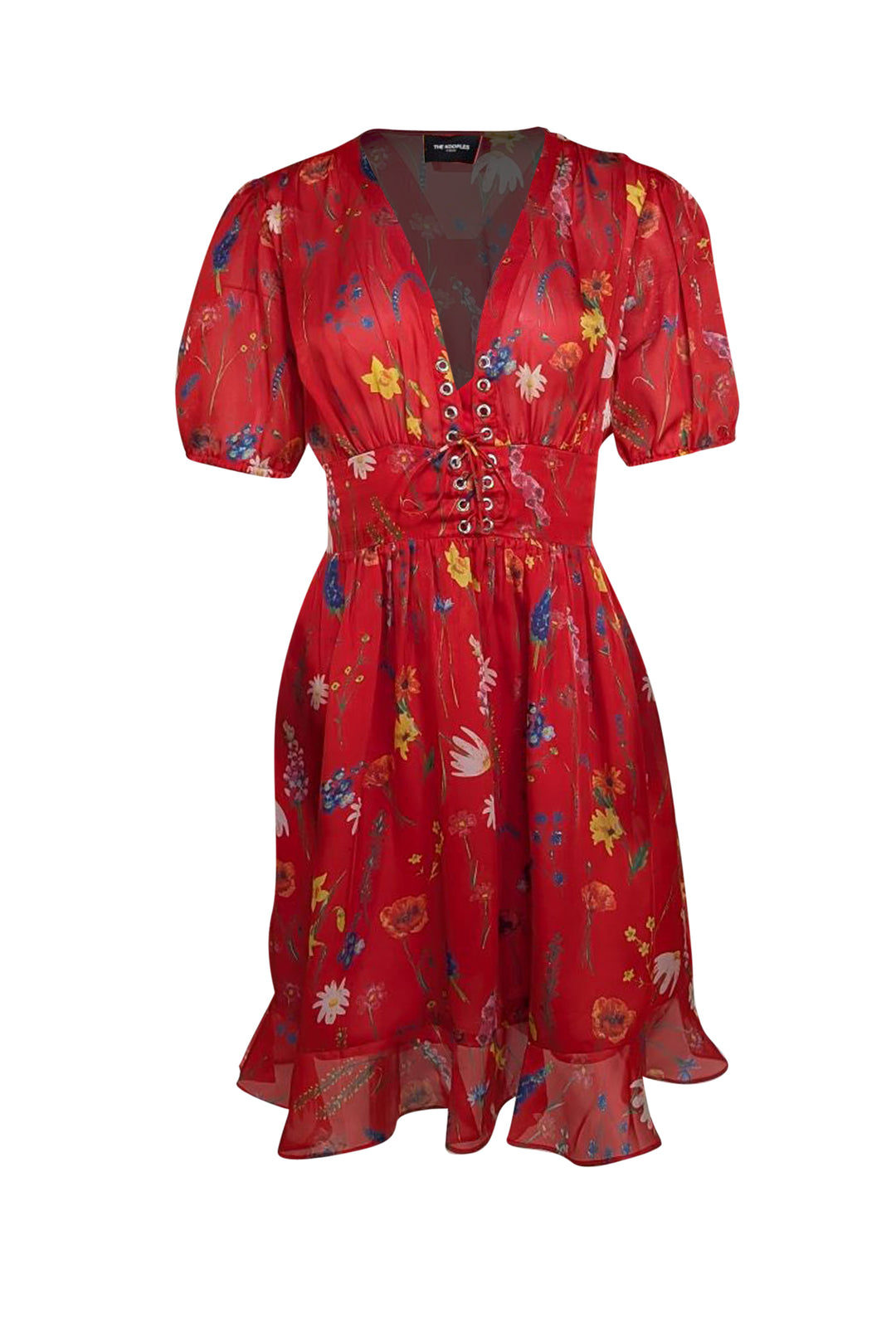 kooples red dress The Kooples Red Floral Print Silk Chiffon Dress S