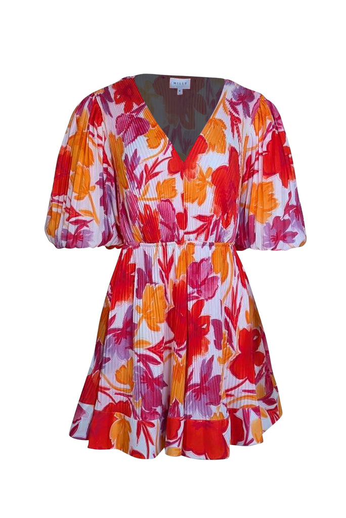 milly red and pink dress Milly of New York Sleeveless Silk Red Pink Floral Dress 6