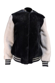 All Saints - Black & White Dyed Sheepskin Bomber Jacket Sz S