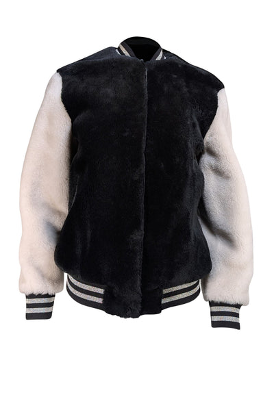 All Saints - Black & White Dyed Sheepskin Bomber Jacket Sz S